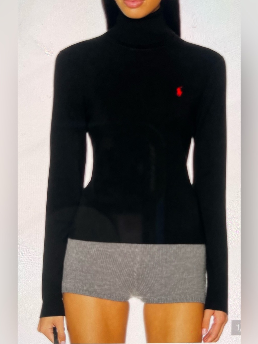 Ralph Lauren Black Turtleneck Sweatshirt with Red Pony Embroidery